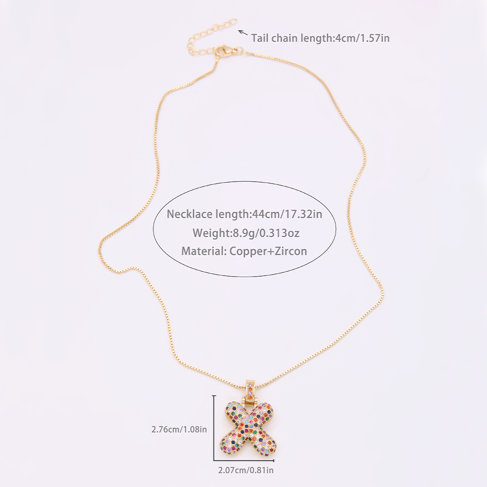 Neuheit Brief Kupfer Überzug Inlay Zirkon 18 Karat Vergoldet Weißgold Plattiert Unisex Halskette Mit Anhänger display picture 2