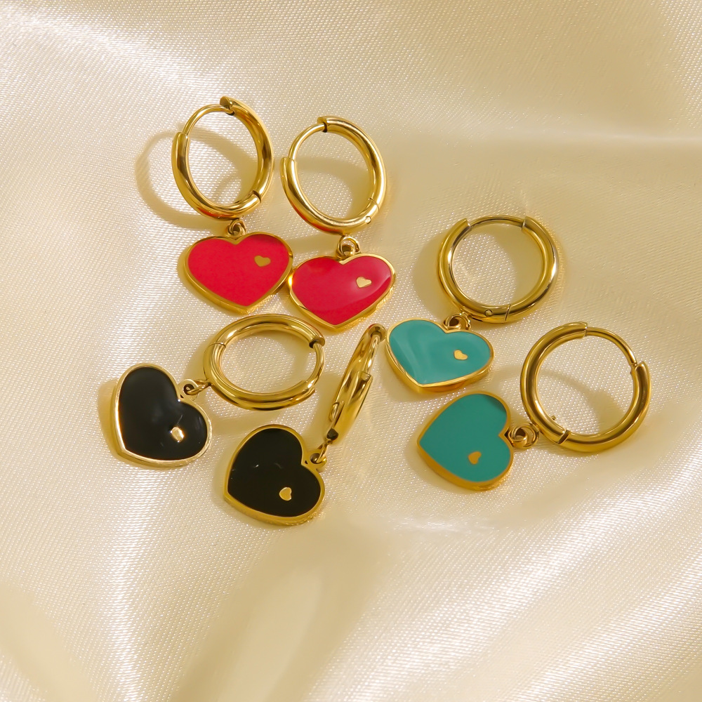 1 Pair Elegant Heart Shape Enamel Plating 304 Stainless Steel 14K Gold Plated Drop Earrings display picture 4