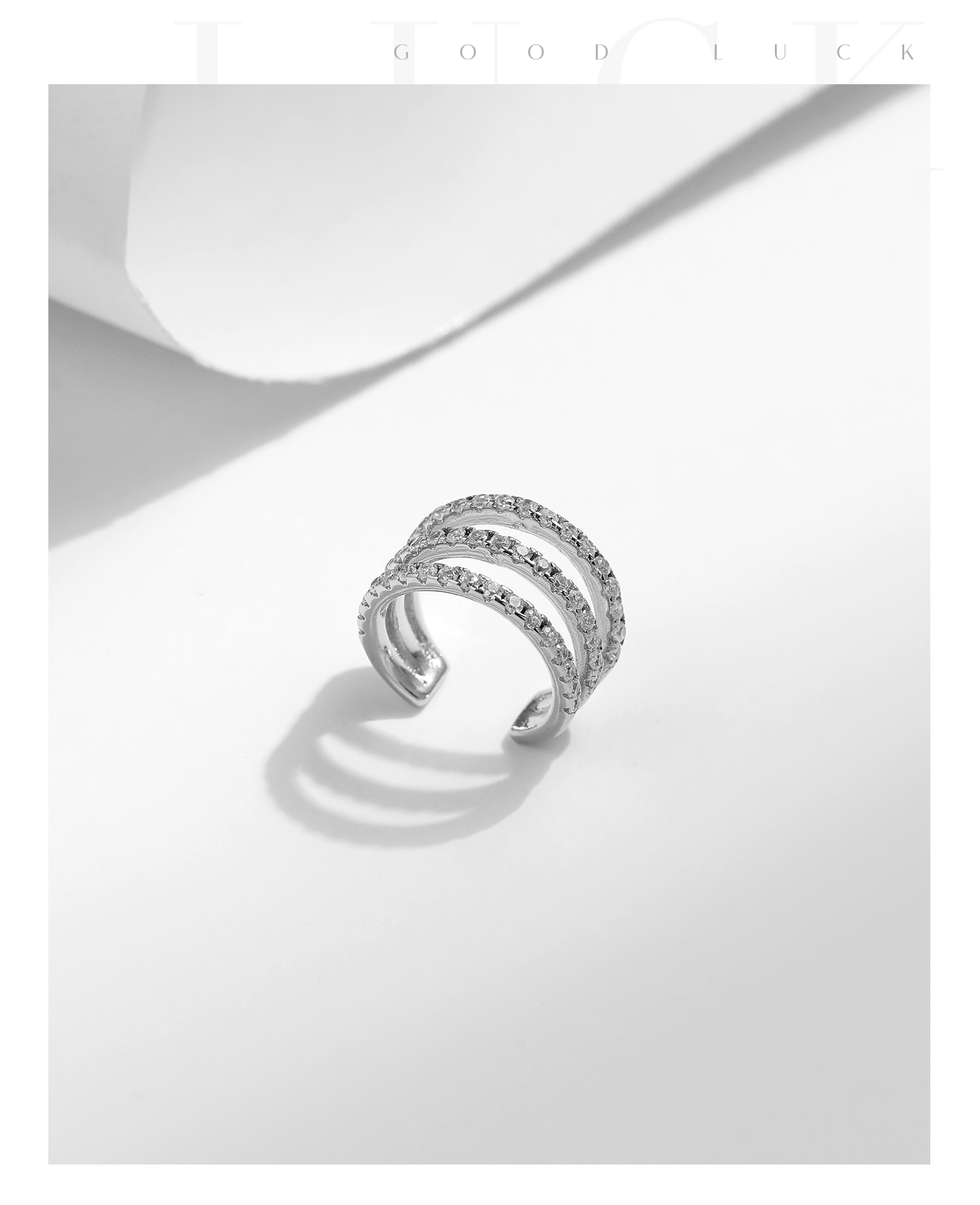 Mode S925 Sterling Argent Trois-couche Diamant-intégré Oreille Clip Punk Non-percé Boucles D'oreilles display picture 7