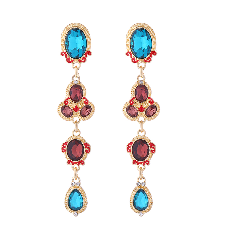 1 Pair Simple Style Shiny Oval Water Droplets Inlay Alloy Glass Gold Plated Drop Earrings display picture 6