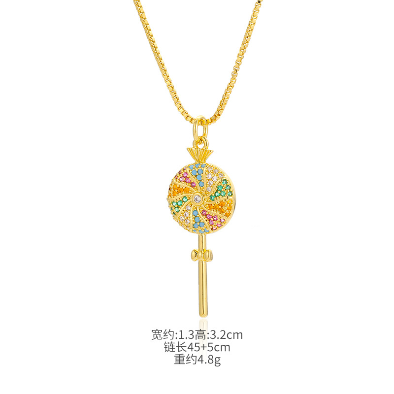 Ig Style Simple Style Rainbow Lollipop Copper Plating Inlay Zircon Gold Plated Pendant Necklace display picture 3