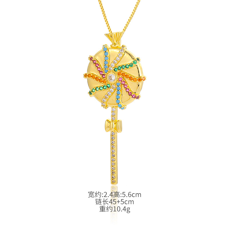 Ig Style Simple Style Rainbow Lollipop Copper Plating Inlay Zircon Gold Plated Pendant Necklace display picture 4