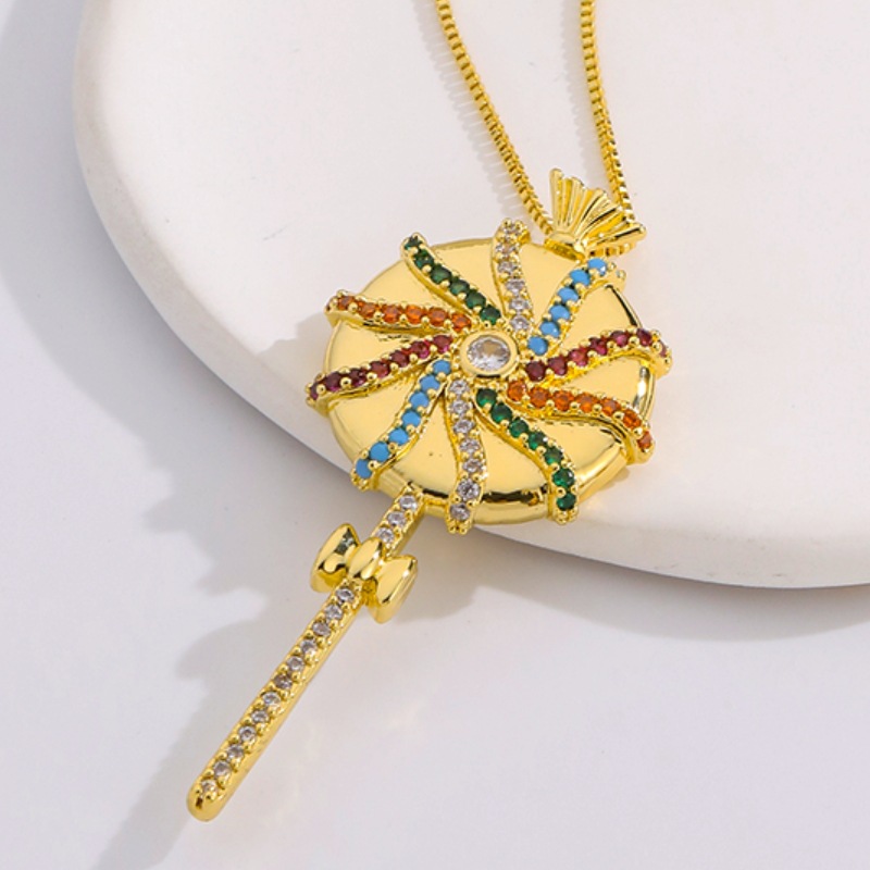 Ig Style Simple Style Rainbow Lollipop Copper Plating Inlay Zircon Gold Plated Pendant Necklace display picture 2