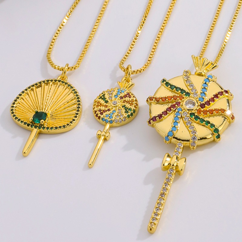 Ig Style Simple Style Rainbow Lollipop Copper Plating Inlay Zircon Gold Plated Pendant Necklace display picture 1