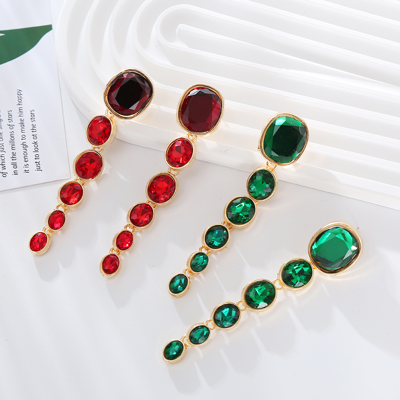 1 Pair Simple Style Shiny Oval Inlay Alloy Glass Gold Plated Silver Plated Drop Earrings display picture 4