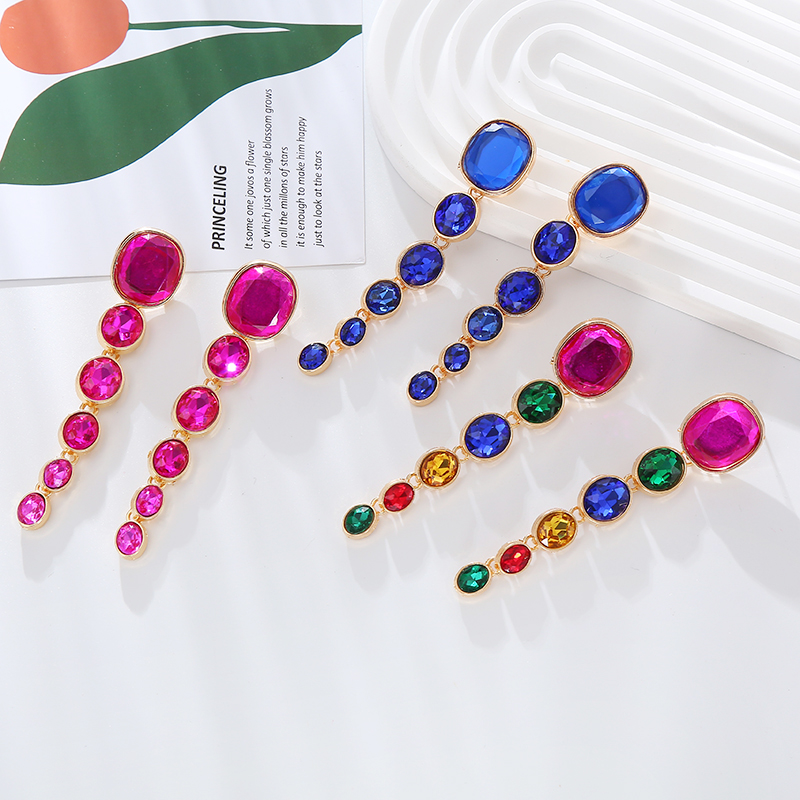 1 Pair Simple Style Shiny Oval Inlay Alloy Glass Gold Plated Silver Plated Drop Earrings display picture 3