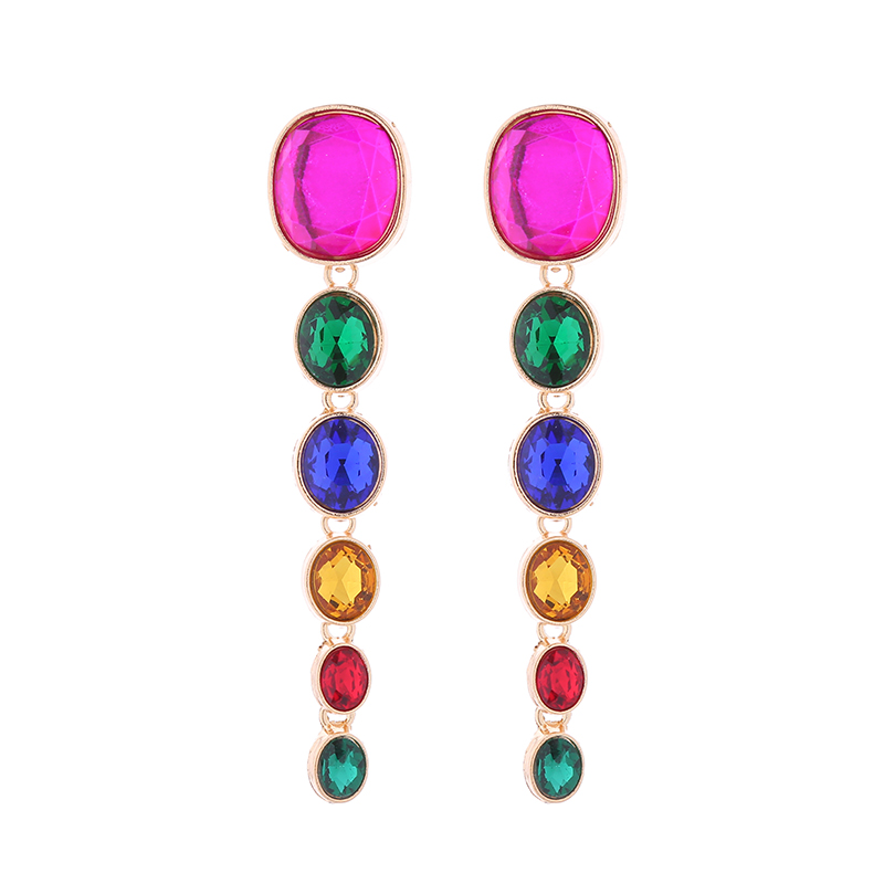 1 Pair Simple Style Shiny Oval Inlay Alloy Glass Gold Plated Silver Plated Drop Earrings display picture 6