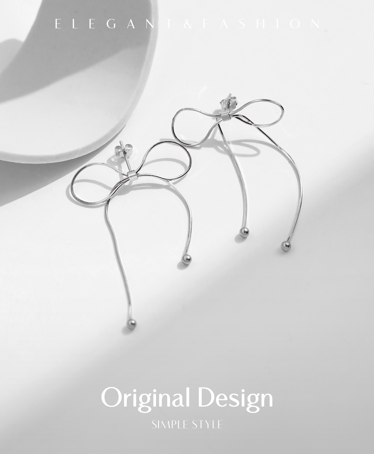 1 Paire Style Simple Noeud D'arc Placage Argent Sterling Plaqué Rhodium Boucles D'oreilles display picture 1