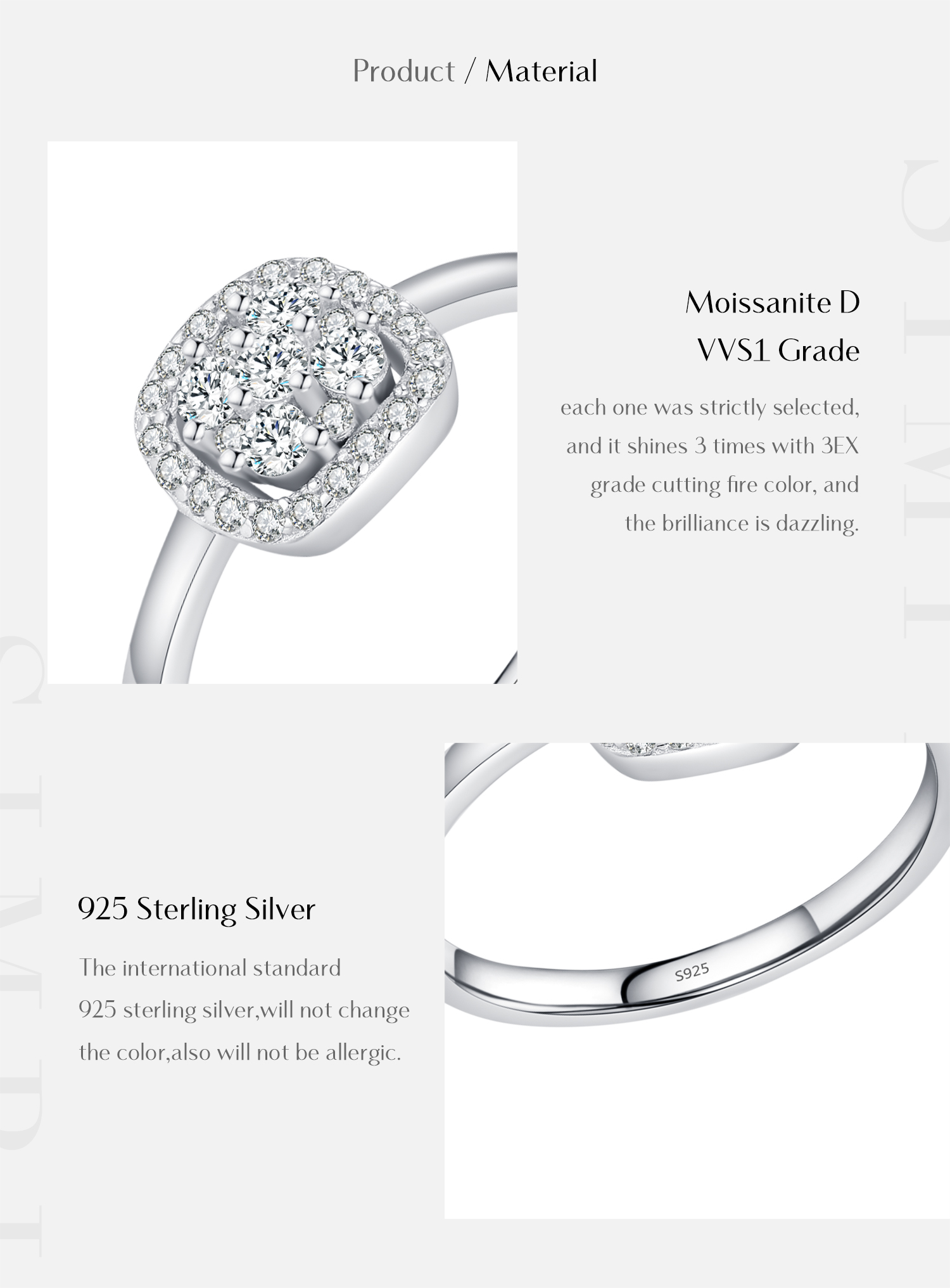 Glam Shiny Flower Sterling Silver Plating Inlay Moissanite Rhodium Plated Rings display picture 7