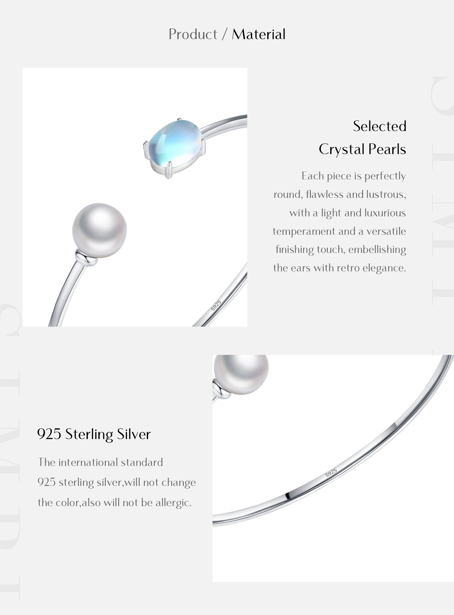 Elegant Glam Runden Oval Sterling Silber Überzug Inlay Künstliche Perlen Mondstein Überzogen Mit Rhodium display picture 3