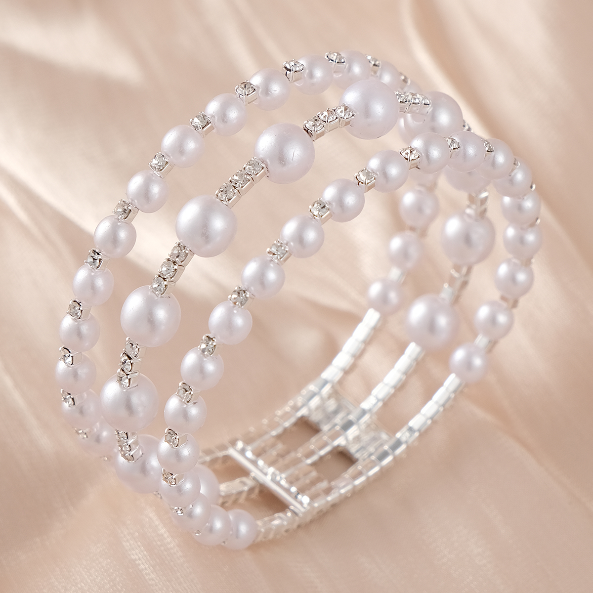 Elegant Glänzend Geometrisch Künstliche Perlen Strasssteine Metall Großhandel Armreif display picture 5