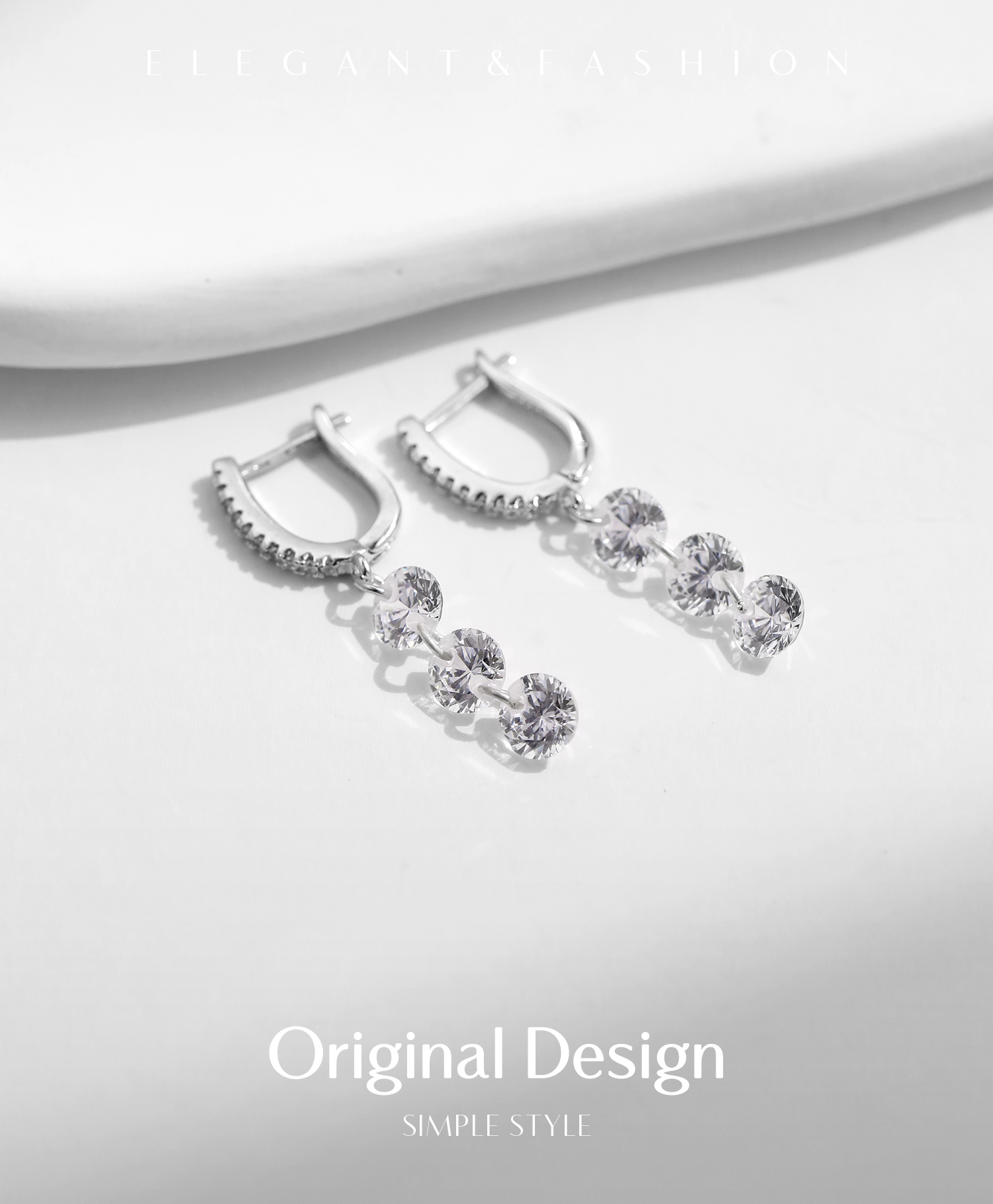 1 Pair Simple Style Geometric Plating Inlay Sterling Silver Zircon Rhodium Plated Drop Earrings display picture 1