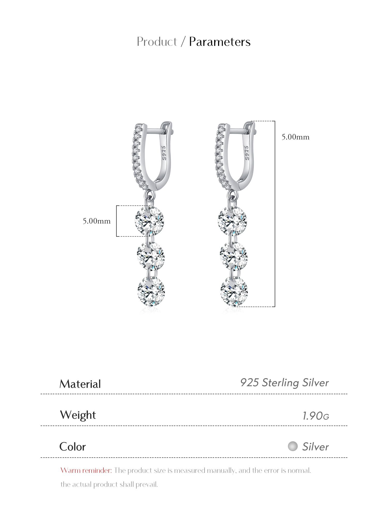 1 Pair Simple Style Geometric Plating Inlay Sterling Silver Zircon Rhodium Plated Drop Earrings display picture 4