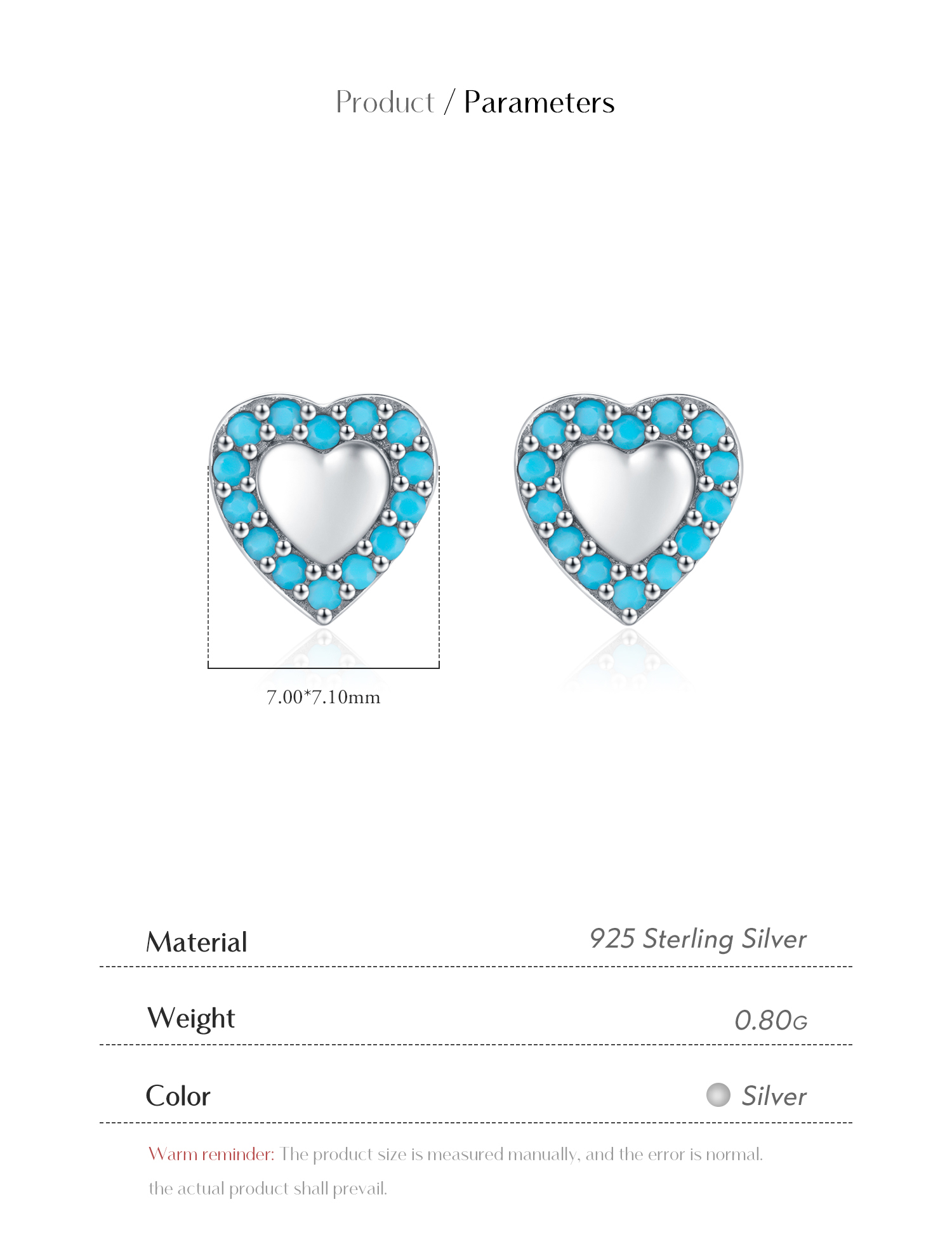 1 Pair Retro Simple Style Heart Shape Inlay Sterling Silver Turquoise Ear Studs display picture 4