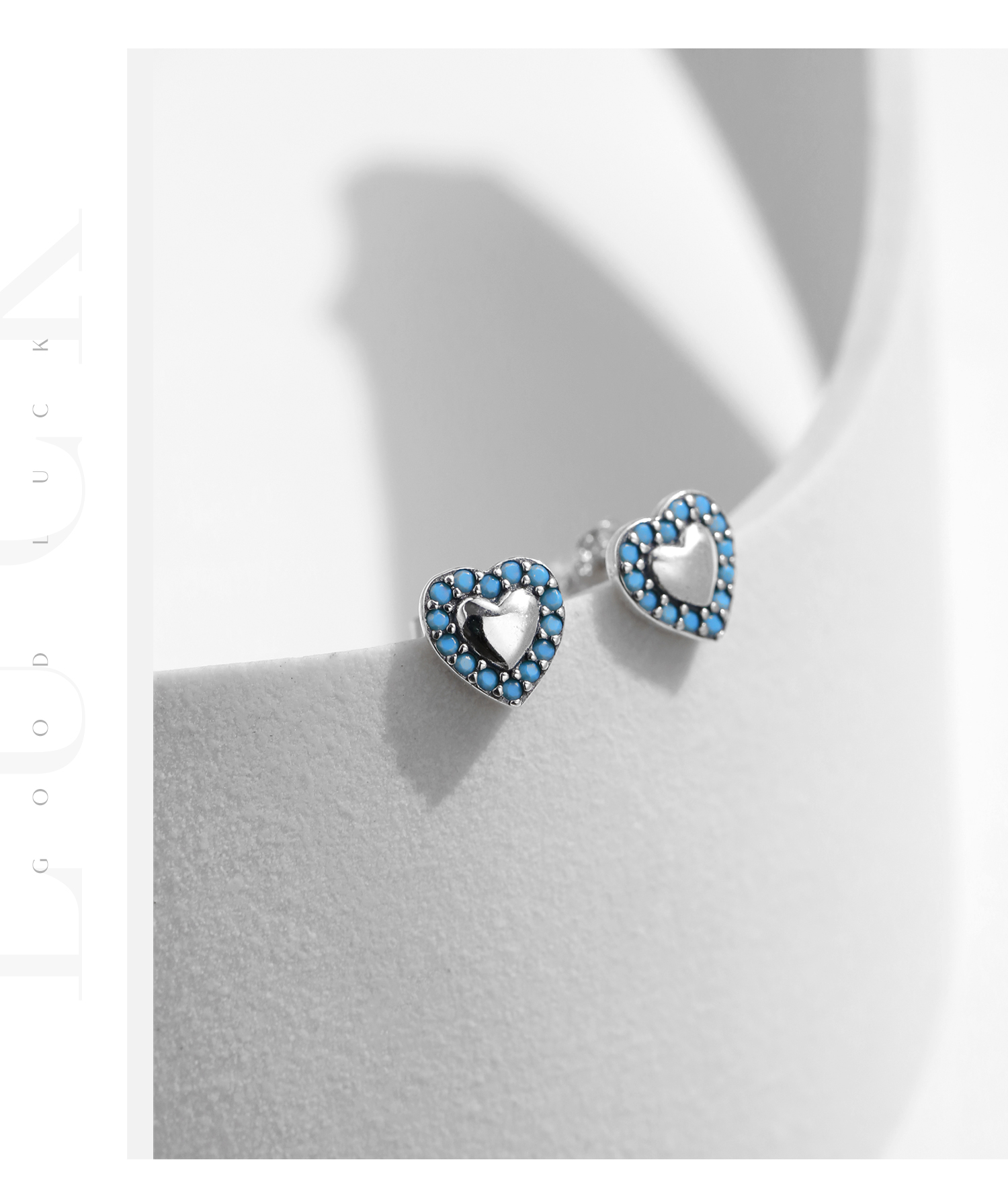 1 Pair Retro Simple Style Heart Shape Inlay Sterling Silver Turquoise Ear Studs display picture 6