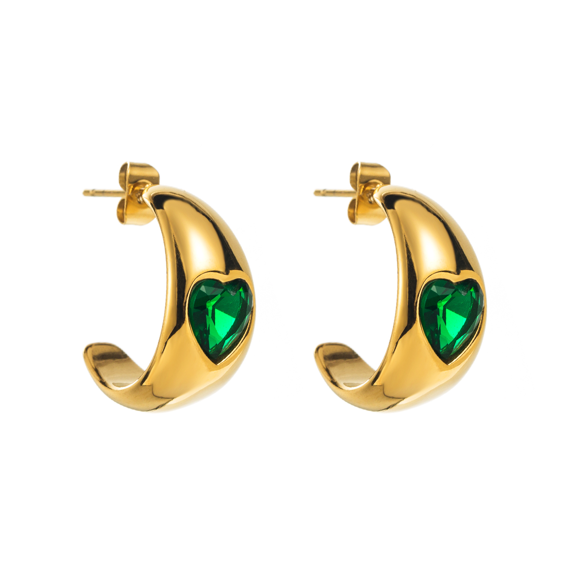 1 Pair Elegant Vintage Style C Shape Heart Shape Plating Inlay Stainless Steel Zircon Ear Studs display picture 5