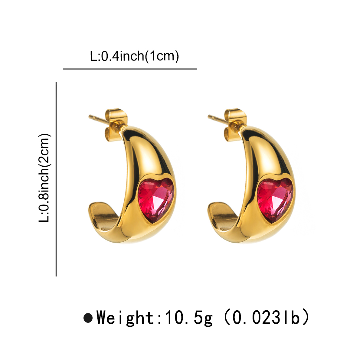 1 Pair Elegant Vintage Style C Shape Heart Shape Plating Inlay Stainless Steel Zircon Ear Studs display picture 7