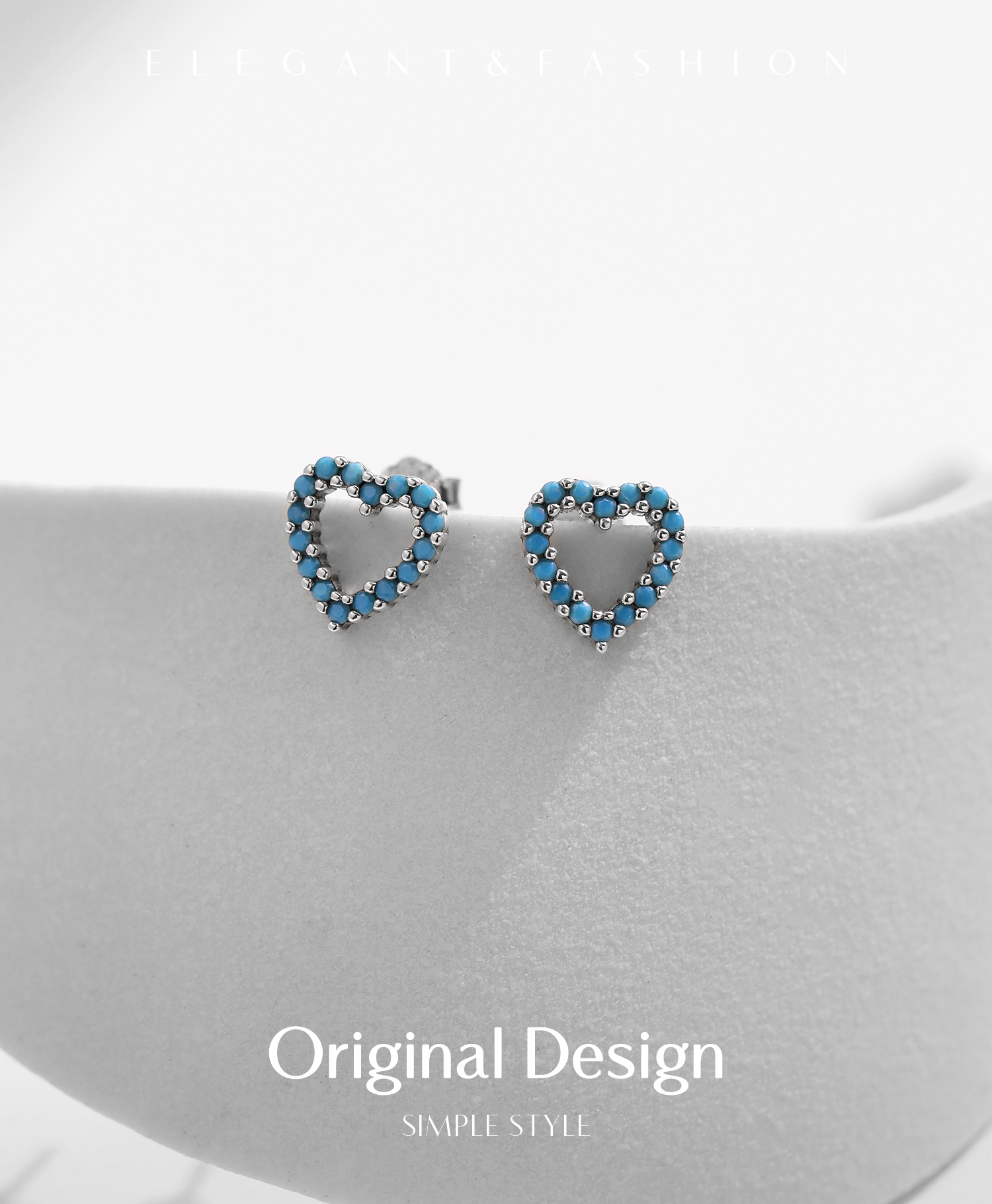 1 Pair Simple Style Heart Shape Hollow Out Inlay Sterling Silver Turquoise Ear Studs display picture 1
