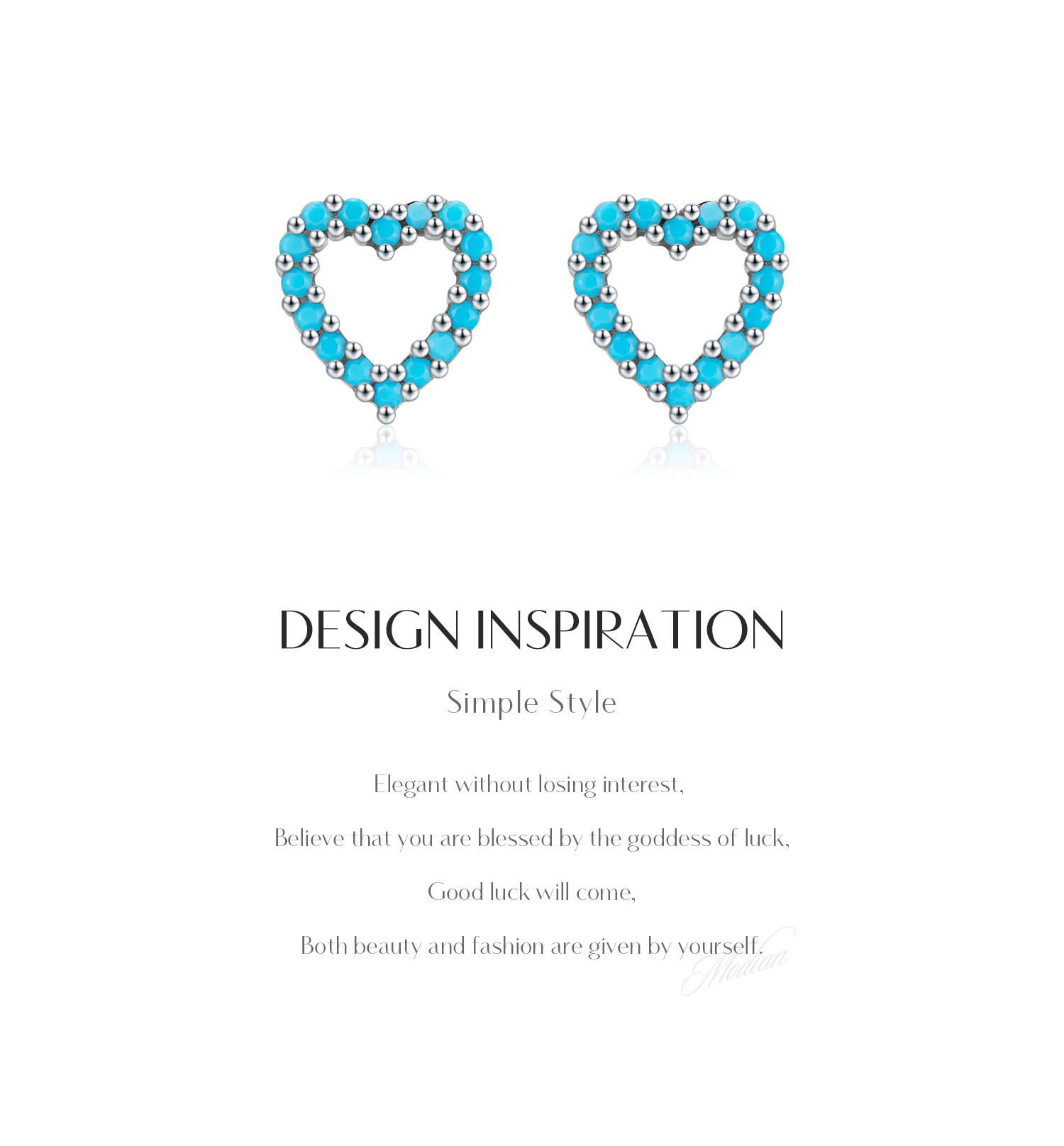 1 Pair Simple Style Heart Shape Hollow Out Inlay Sterling Silver Turquoise Ear Studs display picture 2