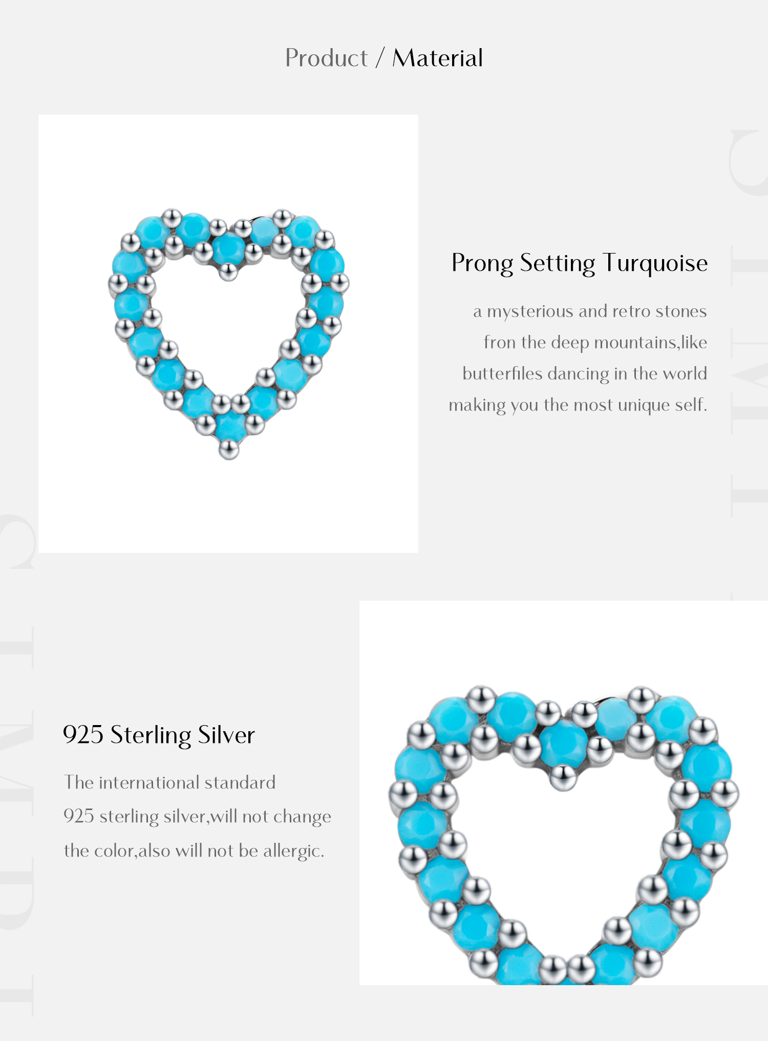 1 Pair Simple Style Heart Shape Hollow Out Inlay Sterling Silver Turquoise Ear Studs display picture 3