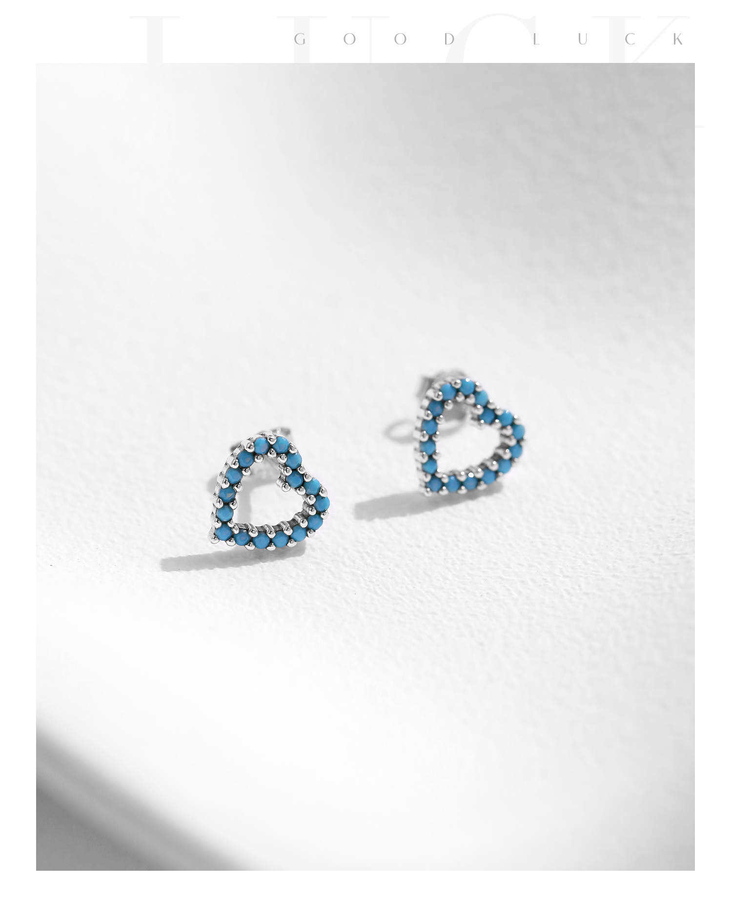 1 Pair Simple Style Heart Shape Hollow Out Inlay Sterling Silver Turquoise Ear Studs display picture 7