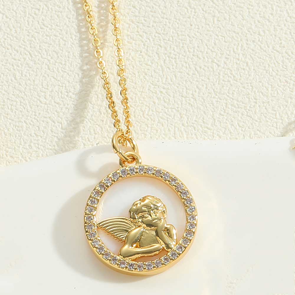Ig Style Vintage Style Portrait Sun Letter Copper Enamel Plating Inlay Shell Zircon 14k Gold Plated Pendant Necklace display picture 4