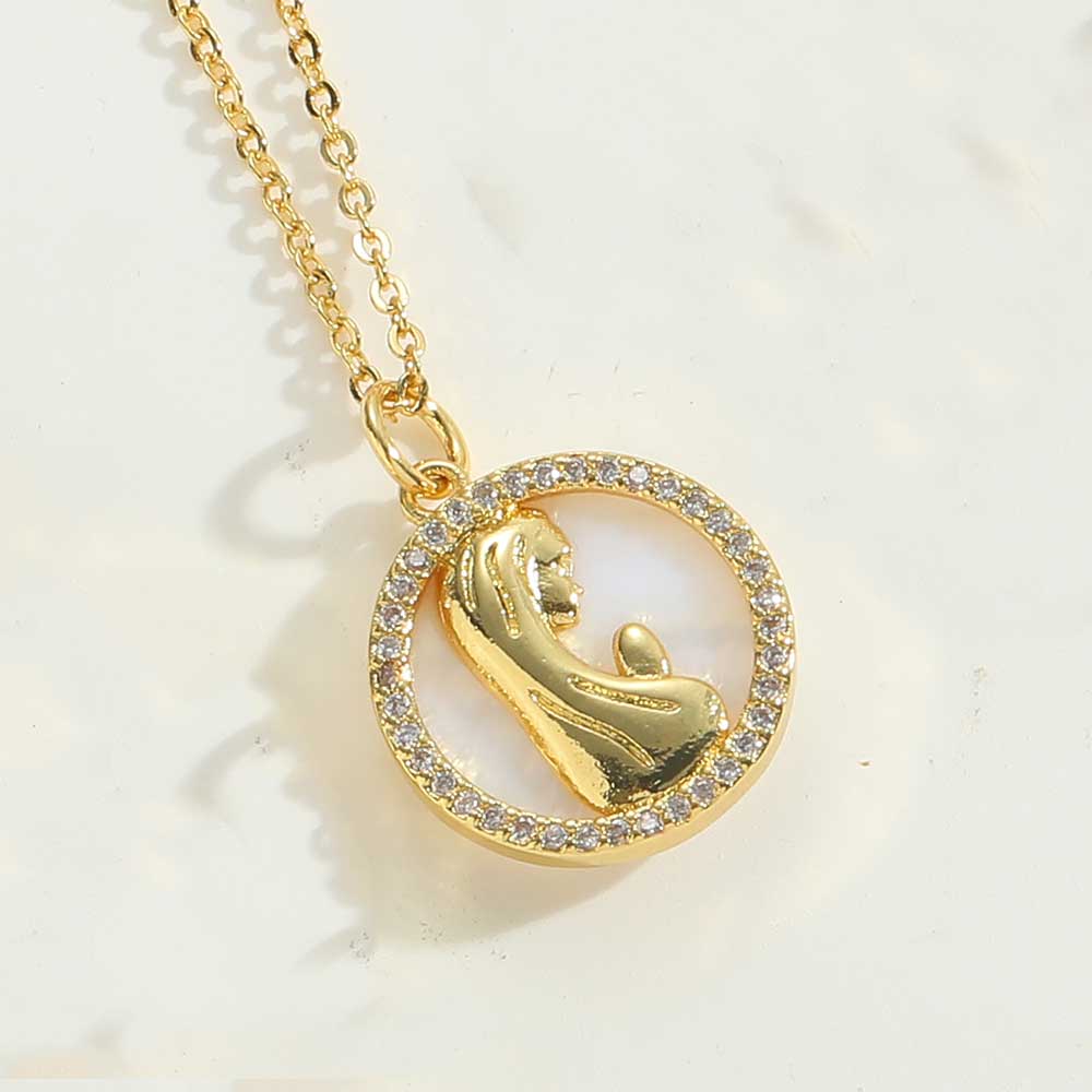 Ig Style Vintage Style Portrait Sun Letter Copper Enamel Plating Inlay Shell Zircon 14k Gold Plated Pendant Necklace display picture 3