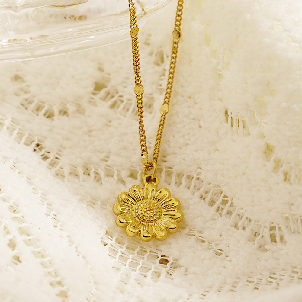 Edelstahl 304 18 Karat Vergoldet IG-Stil Überzug Sonnenblume Halskette Mit Anhänger display picture 2