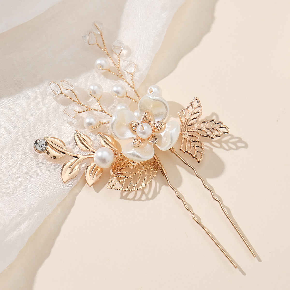 Femmes Élégant De Mariée Fleur Métal Placage Incruster Acrylique Perles Artificielles Épingle À Cheveux display picture 3