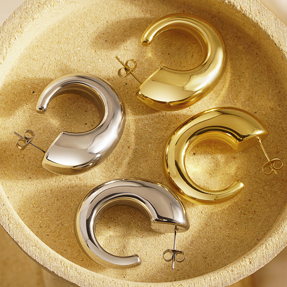 1 Pair Classic Style C Shape Horns Plating 304 Stainless Steel 18K Gold Plated Ear Studs display picture 5