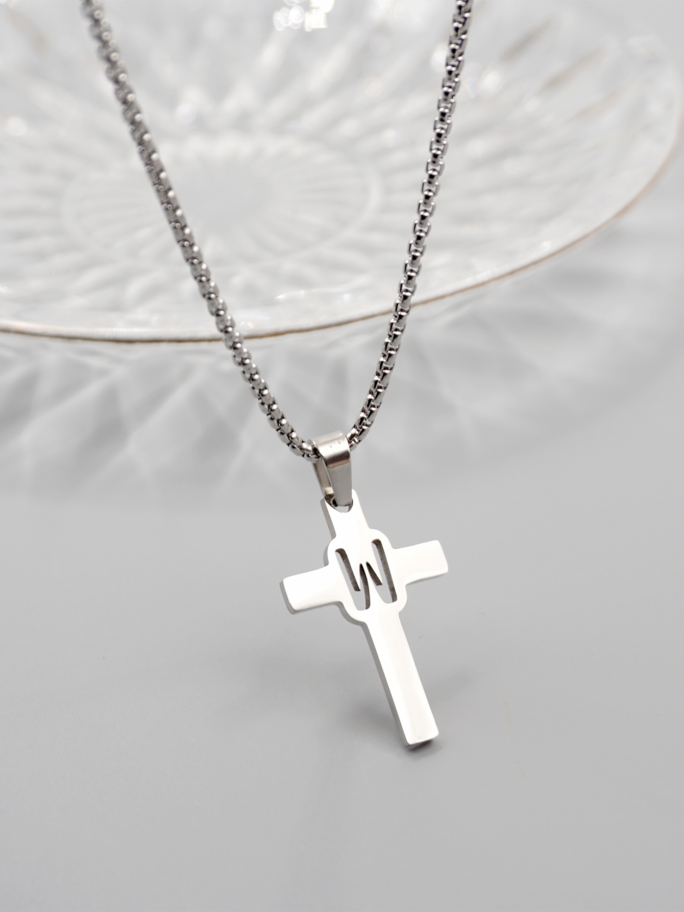 Casual Simple Style Cross Letter 304 Stainless Steel Titanium Steel Unisex Pendant Necklace display picture 2