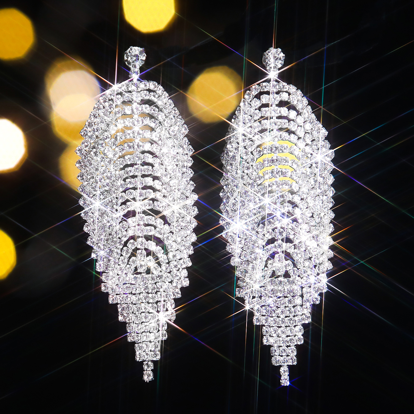 1 Pair Elegant Glam Shiny Tassel Plating Inlay Alloy Rhinestones Drop Earrings display picture 3