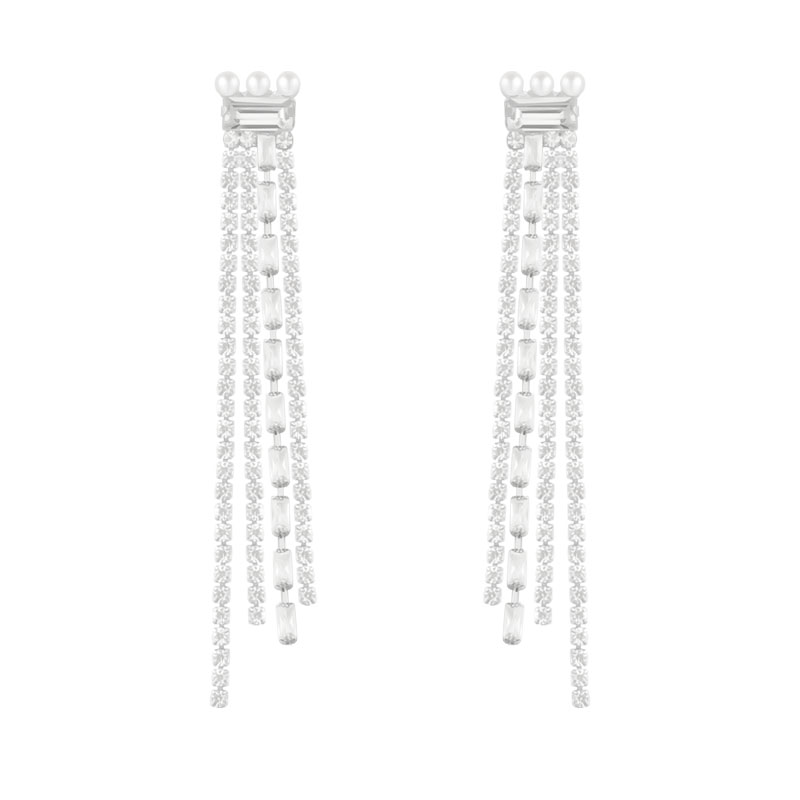 1 Pair Elegant Shiny Tassel Plating Inlay Copper Artificial Pearls Artificial Diamond Drop Earrings display picture 1