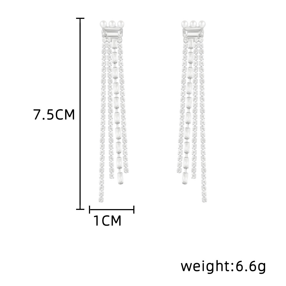 1 Pair Elegant Shiny Tassel Plating Inlay Copper Artificial Pearls Artificial Diamond Drop Earrings display picture 6