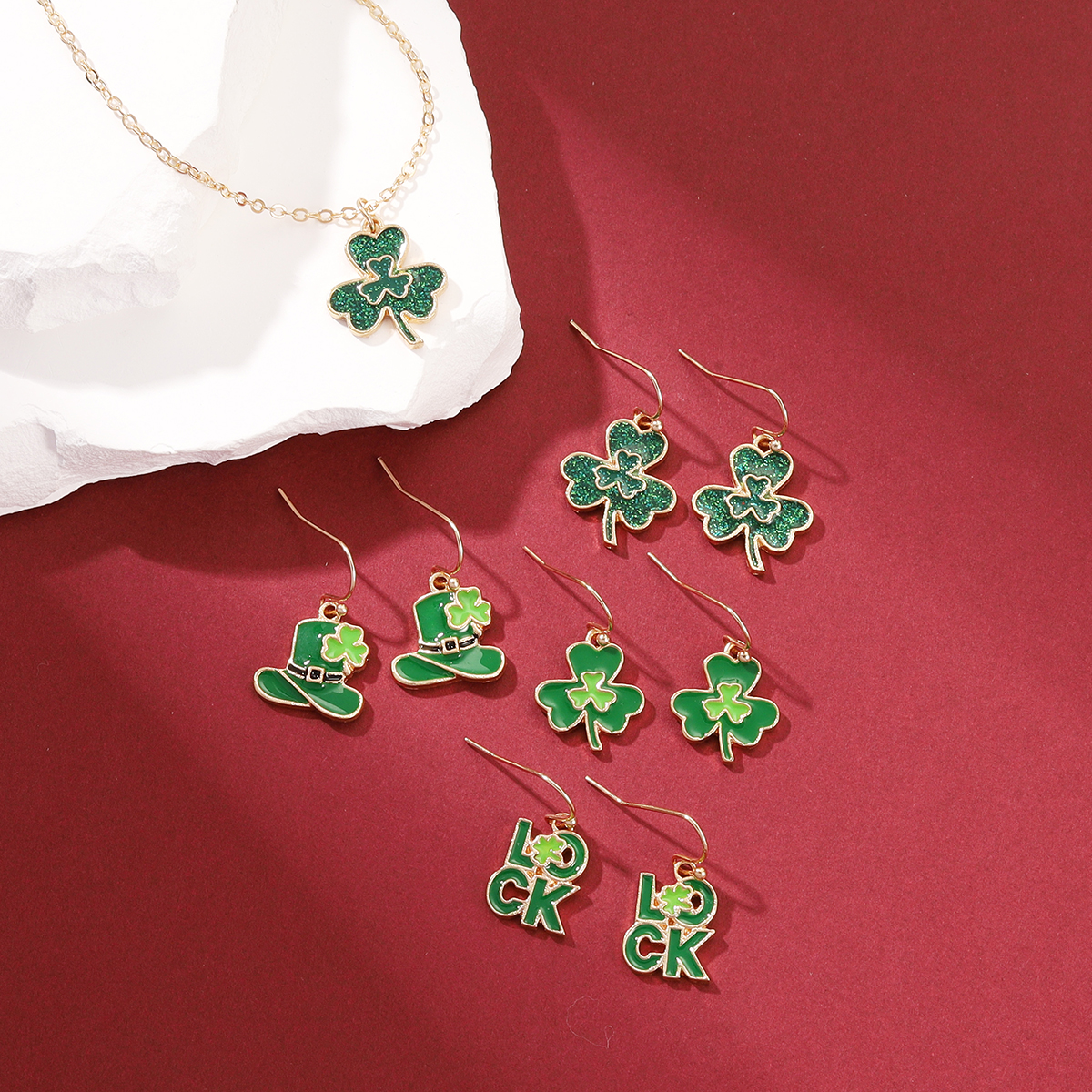 Pastoral Shamrock Letter Alloy St. Patrick Women's Jewelry Set display picture 3