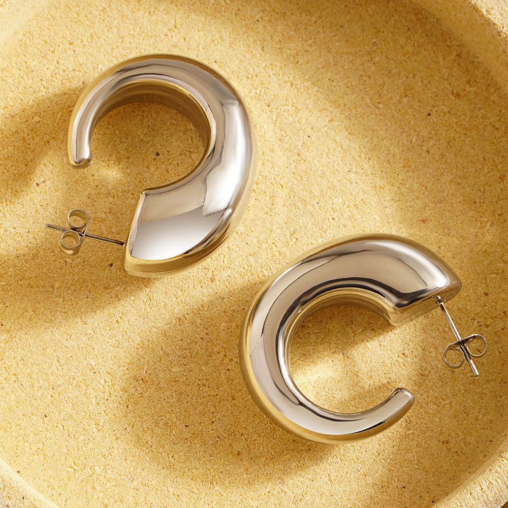 1 Pair Classic Style C Shape Horns Plating 304 Stainless Steel 18K Gold Plated Ear Studs display picture 6