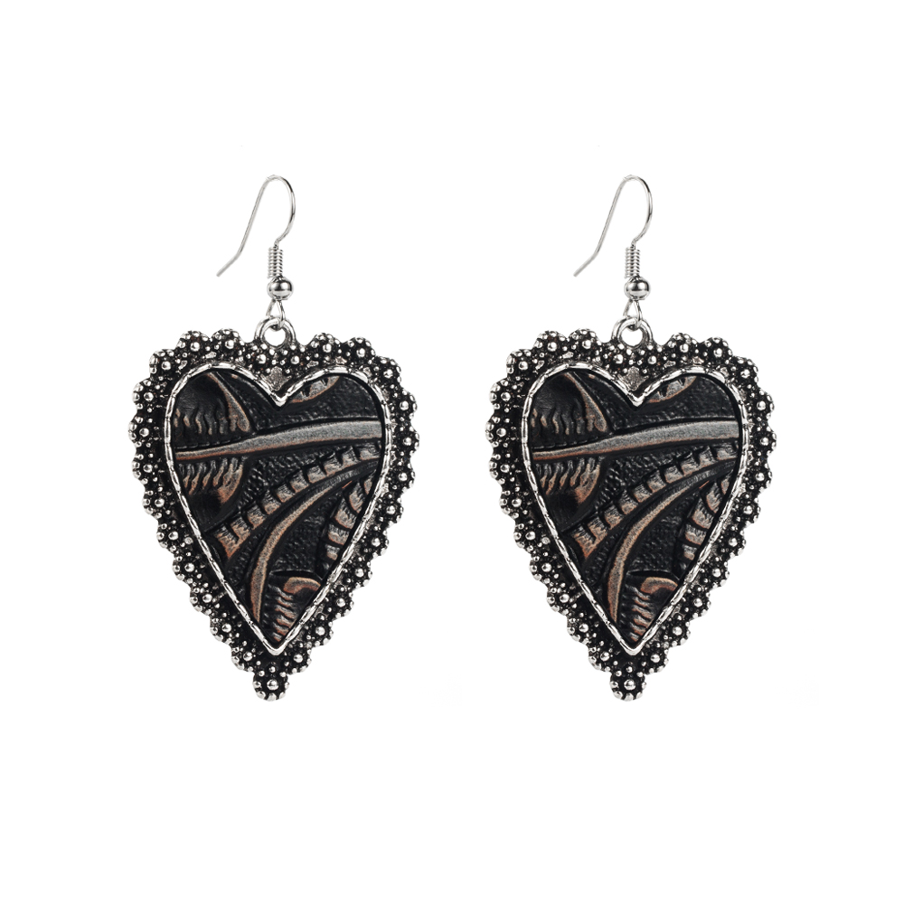 1 Pair Vintage Style Romantic Heart Shape Plating Pu Leather Alloy Drop Earrings display picture 6