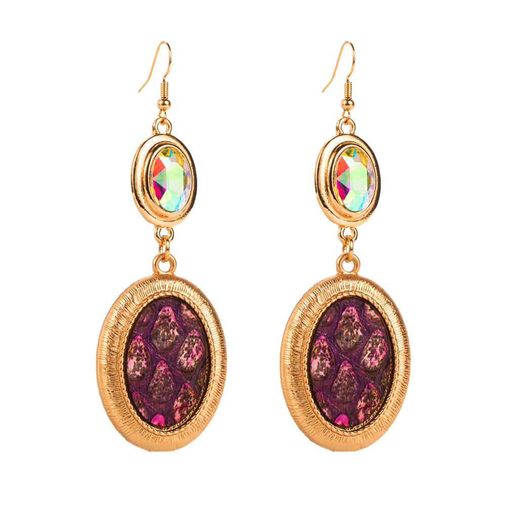 1 Pair Glam Classical Oval Plating Inlay Alloy Pu Glass Drop Earrings display picture 5