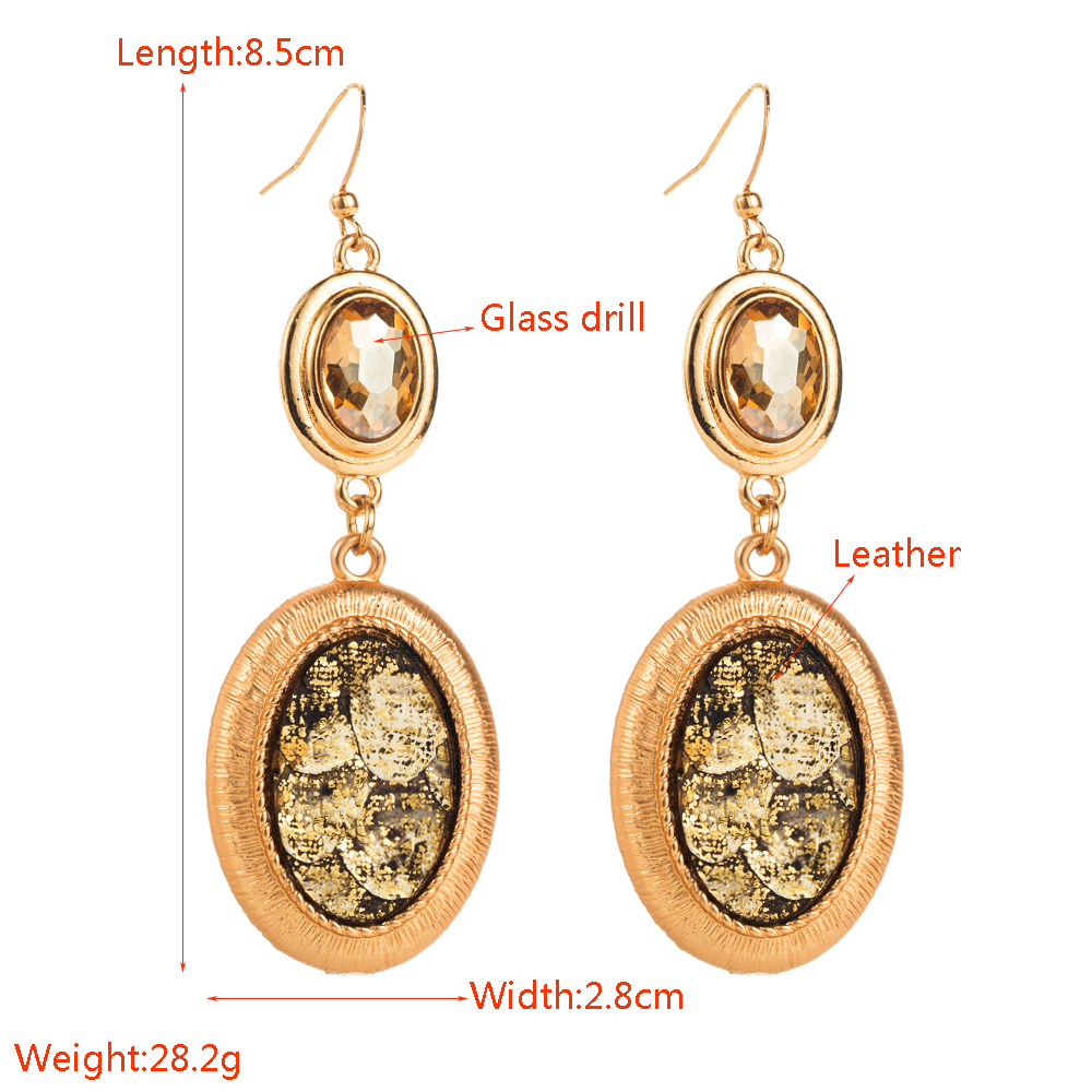 1 Pair Glam Classical Oval Plating Inlay Alloy Pu Glass Drop Earrings display picture 1