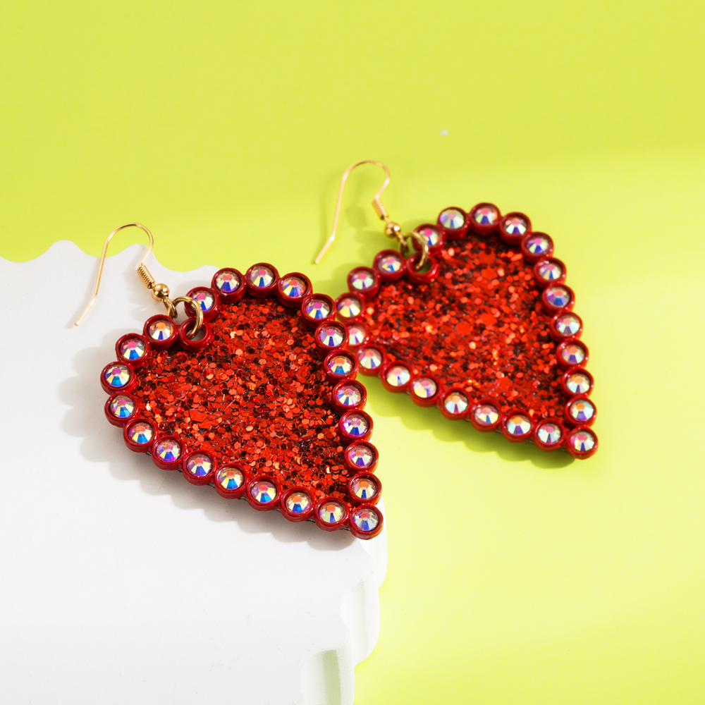 1 Pair Elegant Romantic Heart Shape Plating Inlay Pu Leather Alloy Rhinestones Drop Earrings display picture 3