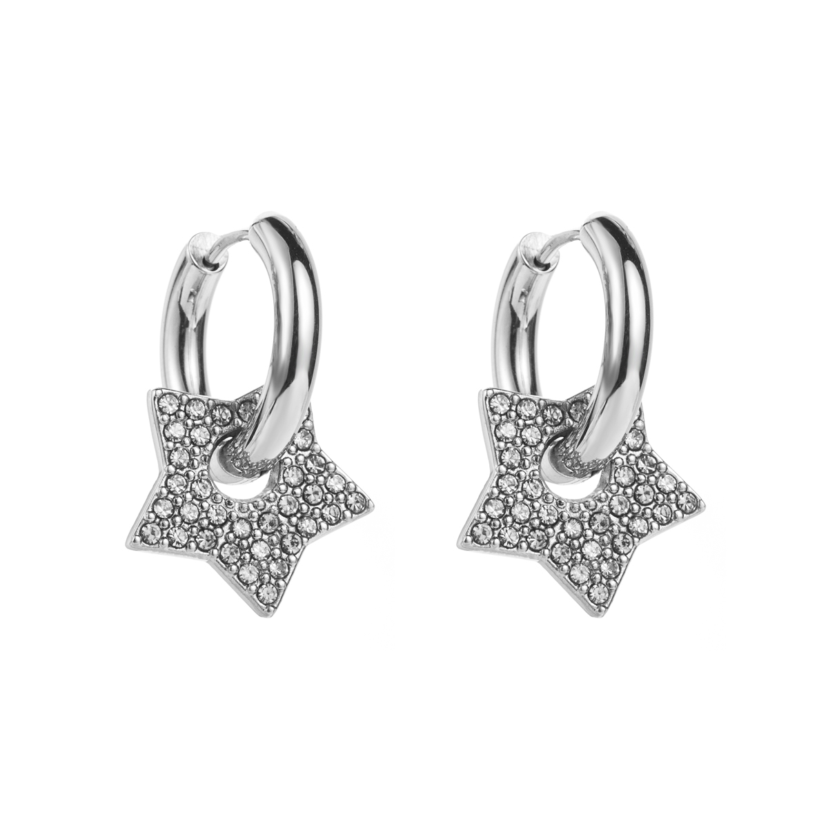 1 Paire Style Simple Pentacle Acier Inoxydable Strass Boucles D'oreilles display picture 4