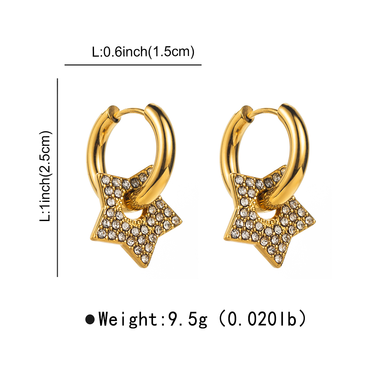 1 Pair Simple Style Pentagram Stainless Steel Rhinestones Drop Earrings display picture 5