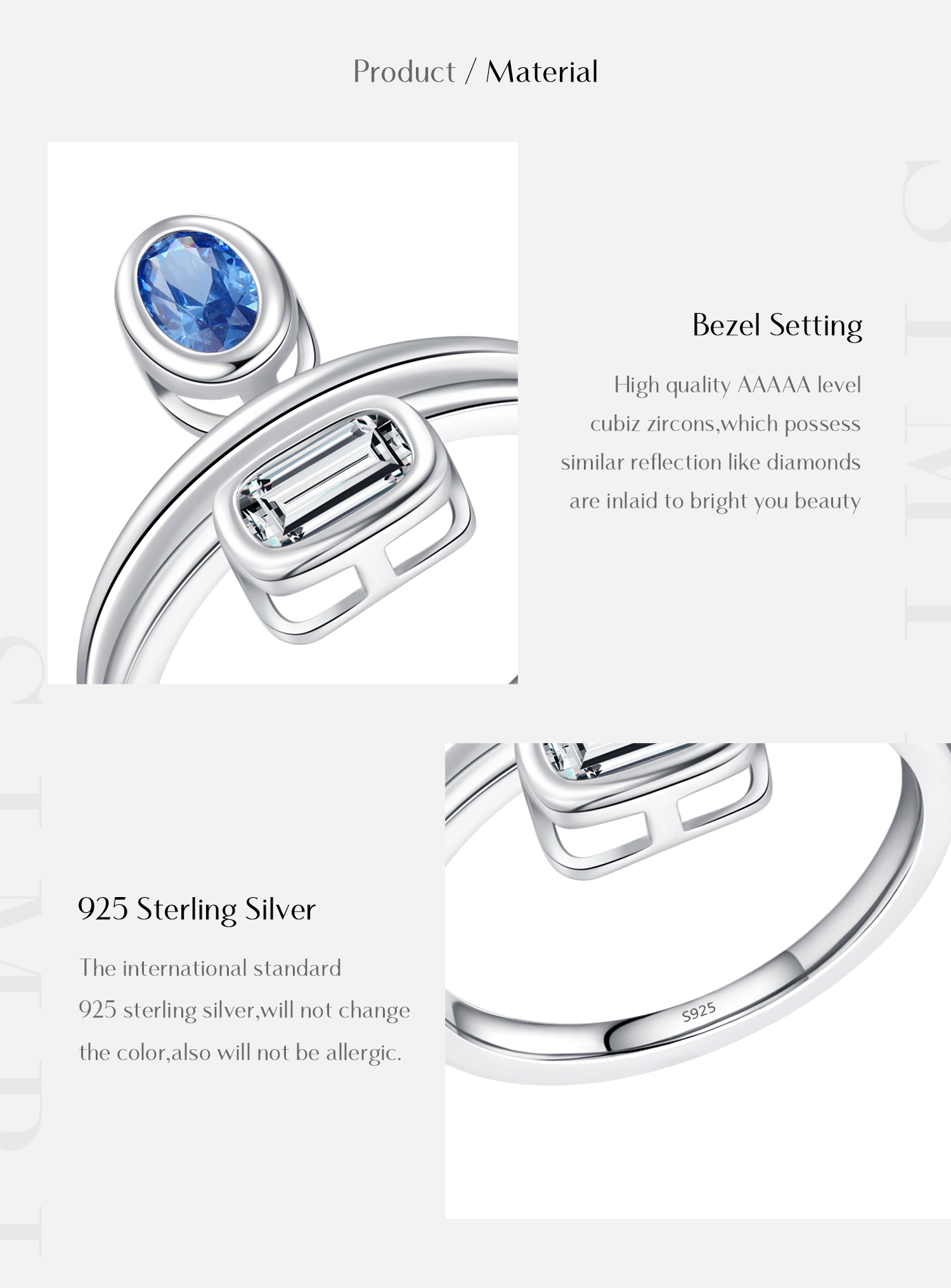 Ig-stil Elegant Luxuriös Oval Rechteck Sterling Silber Überzug Inlay Zirkon Überzogen Mit Rhodium Ringe display picture 3