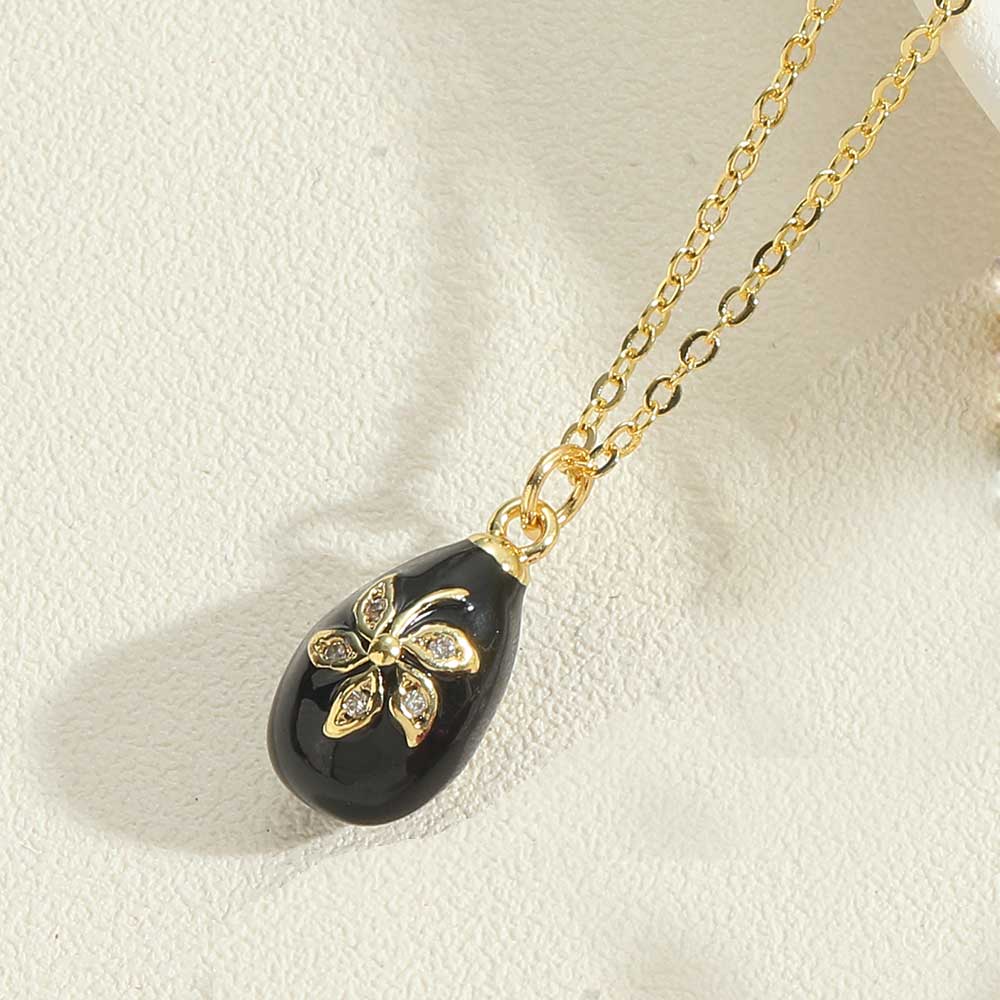 Copper Retro Sweet Flower Enamel Plating Inlay Zircon Pendant Necklace display picture 7