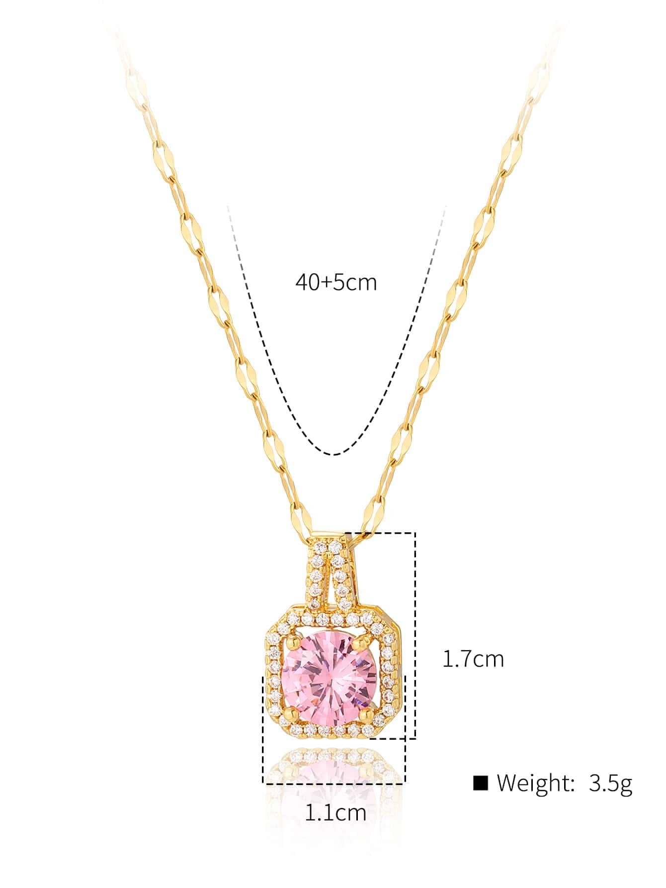 French Style Rectangle Copper Plating Inlay Zircon 18k Gold Plated Pendant Necklace display picture 6