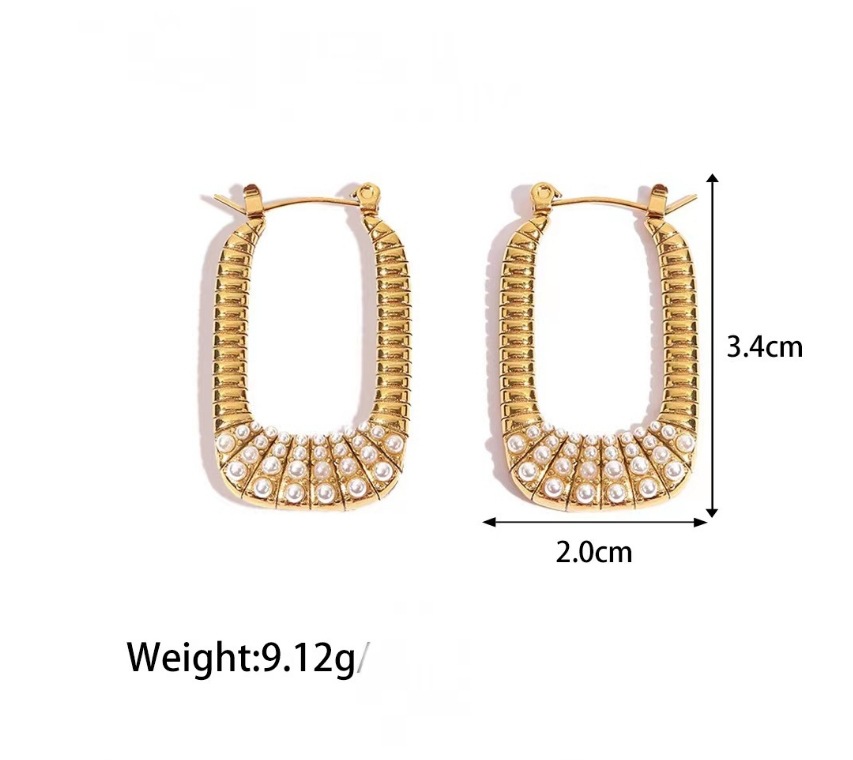 1 Pair Simple Style Geometric Plating Inlay Titanium Steel Pearl 18k Gold Plated Earrings display picture 2