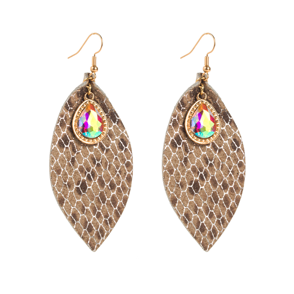 1 Pair Elegant Vintage Style Water Droplets Plating Inlay Pu Leather Alloy Glass Drop Earrings display picture 5