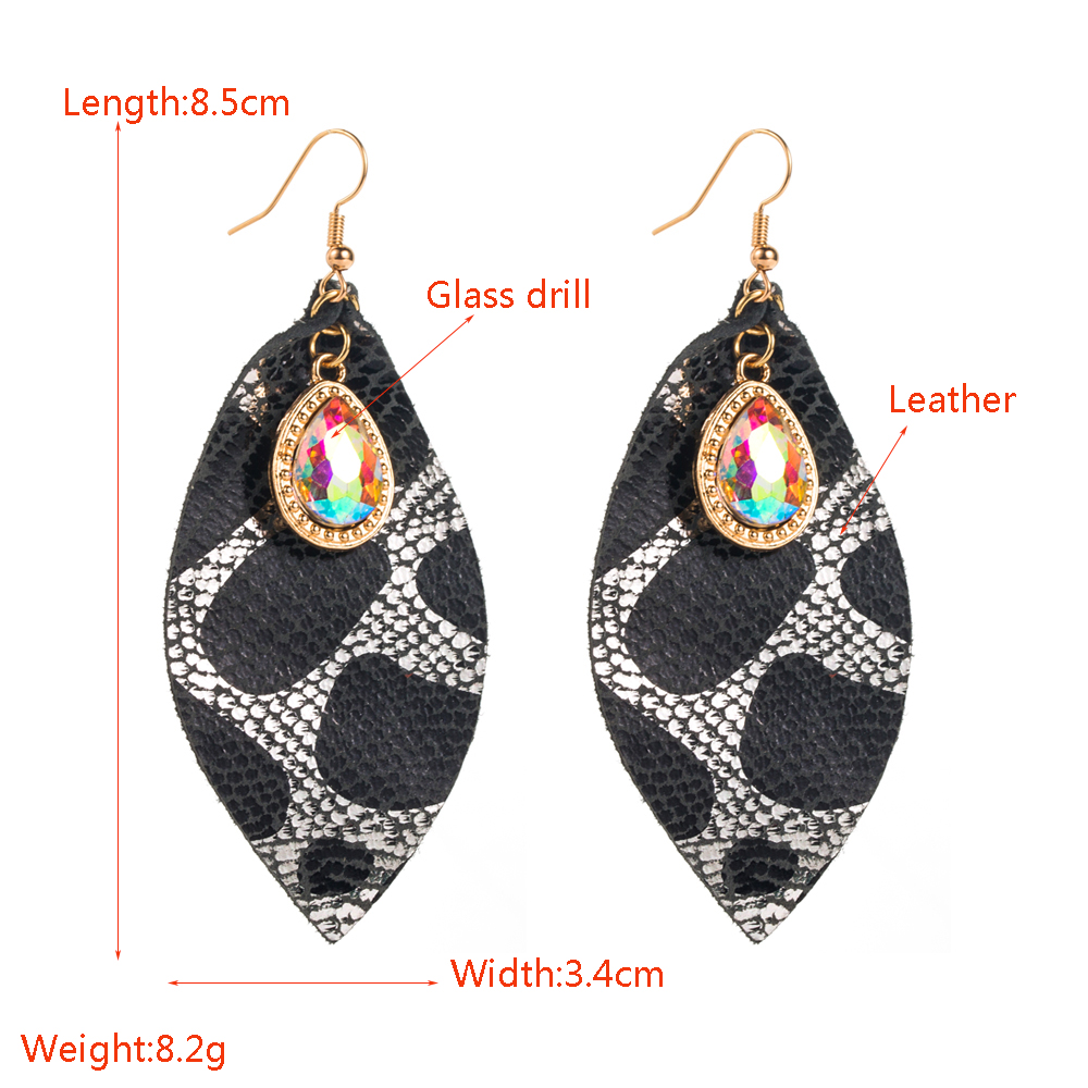 1 Pair Elegant Vintage Style Water Droplets Plating Inlay Pu Leather Alloy Glass Drop Earrings display picture 1