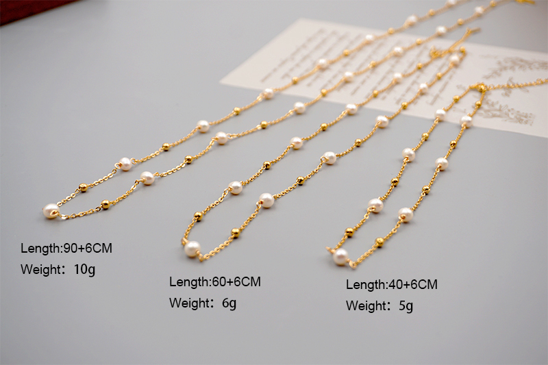 304 Stainless Steel Freshwater Pearl Titanium Steel Gold Plated Simple Style Classic Style Beaded Plating Round Sweater Chain Long Necklace display picture 2