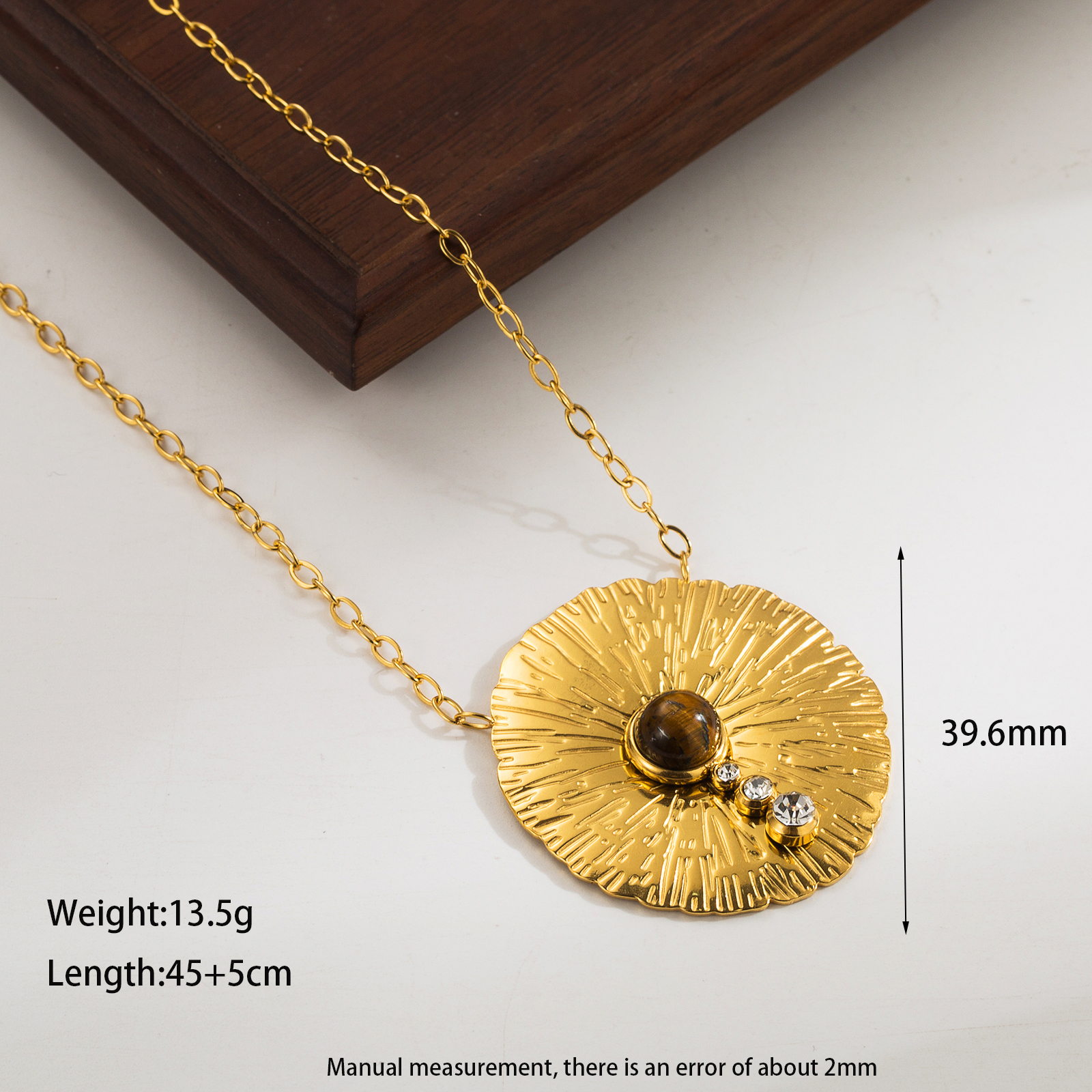 Elegant Retro Simple Style Geometric Stainless Steel Plating Inlay Natural Stone 18k Gold Plated Necklace display picture 9
